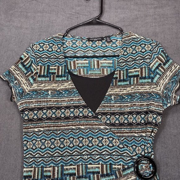 Notations Petite Wrap-Style Top Blouse Buckle Geometric Print Womens Size PL - Picture 7 of 9